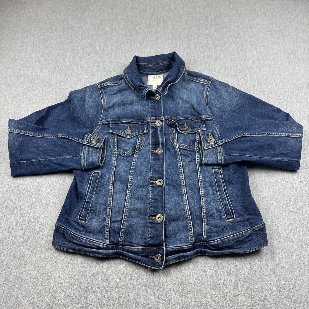 Torrid Jacket Womens Sz 1 Blue Denim Jeans Trucker Button‎ Up Medium Wash Casual